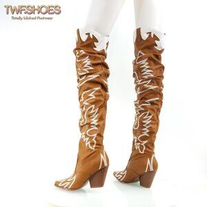 Kelsey Western Thigh high slouch Over the Knee Cowboy Cowgirl boots Tan